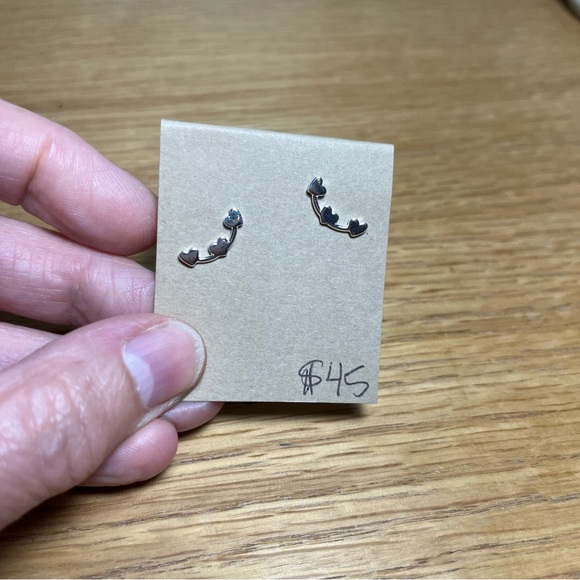 Triple Heart Sterling Silver Post Earring Climbers NWT - Picture 7 of 8